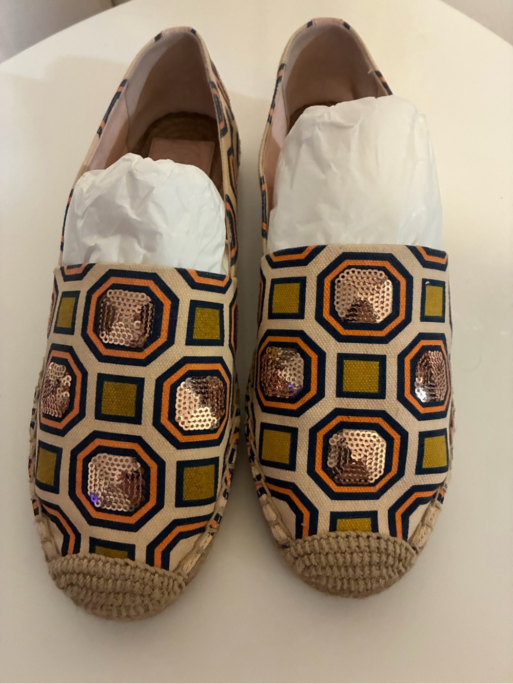 Tory Burch Geometric Sequin Espadrilles.